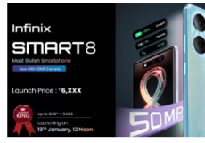 Infinix Smart 8配备6.6英寸90Hz显示屏推出售价低于卢比7000